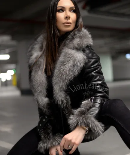 Ženska kožna jakna sa prirodnim krznom – ANDREANA