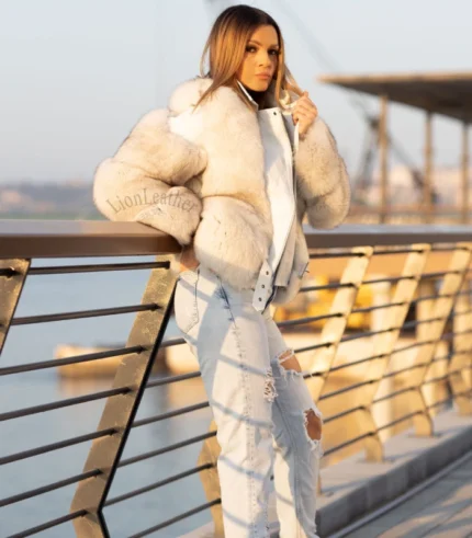 Bunda od prirodne kože i krzna - Bela