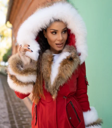 Crvena parka sa prirodnim krznom - Niki