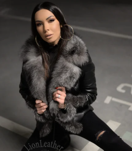 Ženska kožna jakna sa prirodnim krznom – ANDREANA