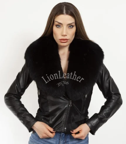 Kožna jakna sa prirodnim krznom - Draga