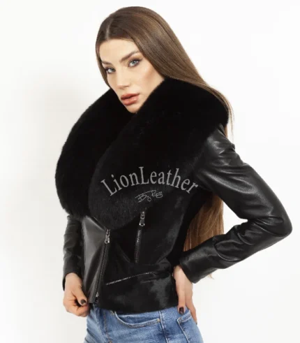 Kožna jakna sa prirodnim krznom - Draga