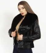 Kožna jakna sa prirodnim krznom - Draga