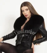 Kožna jakna sa prirodnim krznom - Draga