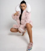 Baby roze parka sa krznom unutar kapuljače - Slika 2