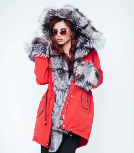 Crvena parka sa prirodnim krznom - Ina