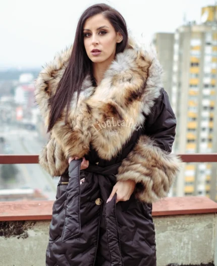 Elegantni zimski kaput sa bogatim prirodnim krznom - Black 01