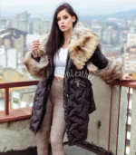 Elegantni zimski kaput sa bogatim prirodnim krznom - Black 01