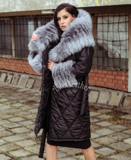 Elegantni zimski kaput sa bogatim prirodnim krznom - Black 02