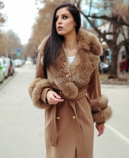 Kašmir kaput sa prirodnim krznom - Ena