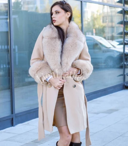 Kašmir kaput sa prirodnim krznom Irena - 03N