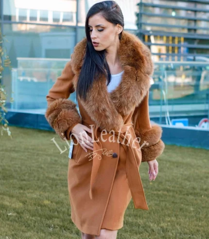 Kašmir kaput sa prirodnim krznom Irena - 04N