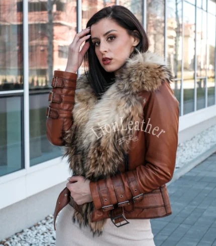 Kožna jakna sa prirodnim krznom - Irena 01B