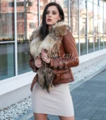 Kožna jakna sa prirodnim krznom - Irena 01B