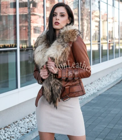 Kožna jakna sa prirodnim krznom - Irena 01B