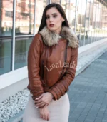 Kožna jakna sa prirodnim krznom - Irena 01B - Slika 3