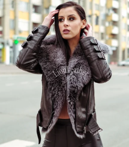 Kožna jakna sa prirodnim krznom - Irena 03c