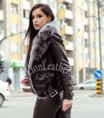 Kožna jakna sa prirodnim krznom - Irena 03c