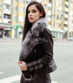 Kožna jakna sa prirodnim krznom - Irena 03c