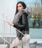 Kožna jakna sa prirodnim krznom - Irena 04C