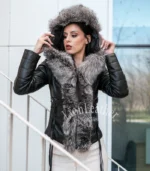 Kožna jakna sa prirodnim krznom - Irena 04C