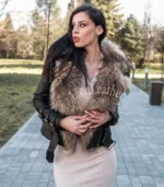 Kožna jakna sa prirodnim krznom - Irena 06C