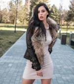 Kožna jakna sa prirodnim krznom - Irena 06C