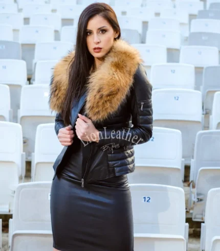 Kožna jakna sa prirodnim krznom Irena - 07C