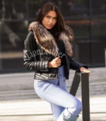 Kožna jakna sa prirodnim krznom Teodora 01C