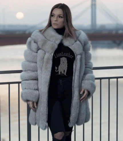 Lux bunda sa prirodnim krznom - Siva