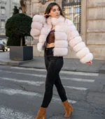 Luxury bunda sa prirodnim krznom - Baby roze