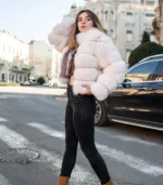 Luxury bunda sa prirodnim krznom - Baby roze