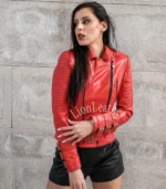 Ženska crvena kožna jakna - 03C