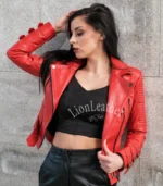 Ženska crvena kožna jakna - 03C