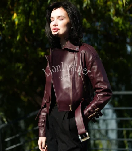 Ženska kožna jakna Burgundi