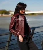 Ženska kožna jakna Burgundi - Slika 4