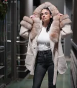 Alkantara kaput sa prirodnim krznom Irena 010N